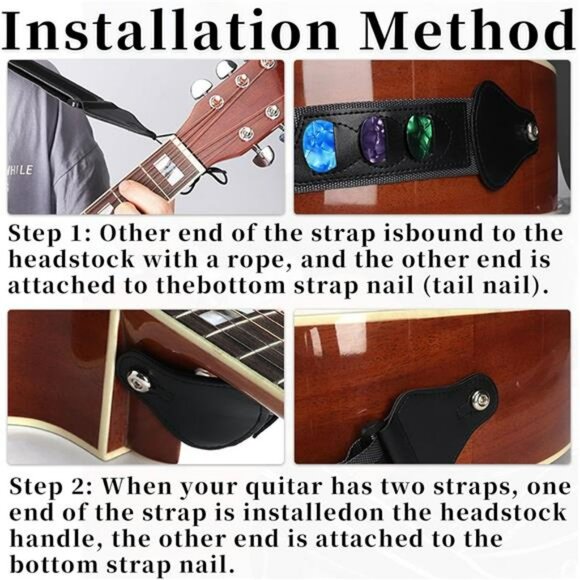 Adjustable guitar strap with pick holders fits electric acoustic bass guitar - Picture 5 of 7